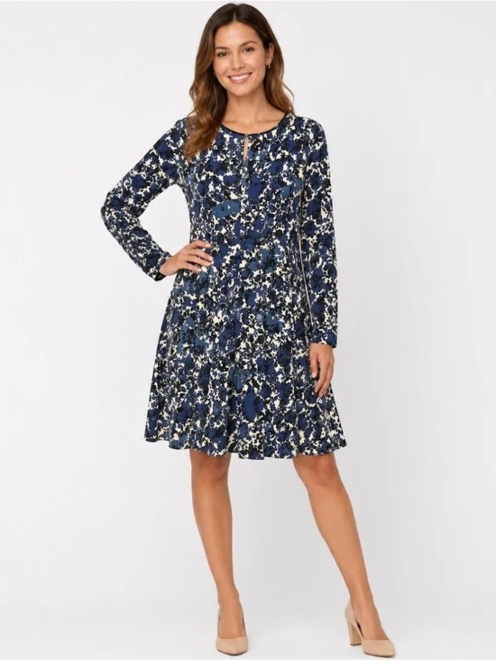 Simply Vera Vera Wang Long Sleeve Floral Fit-and-Flare Dress